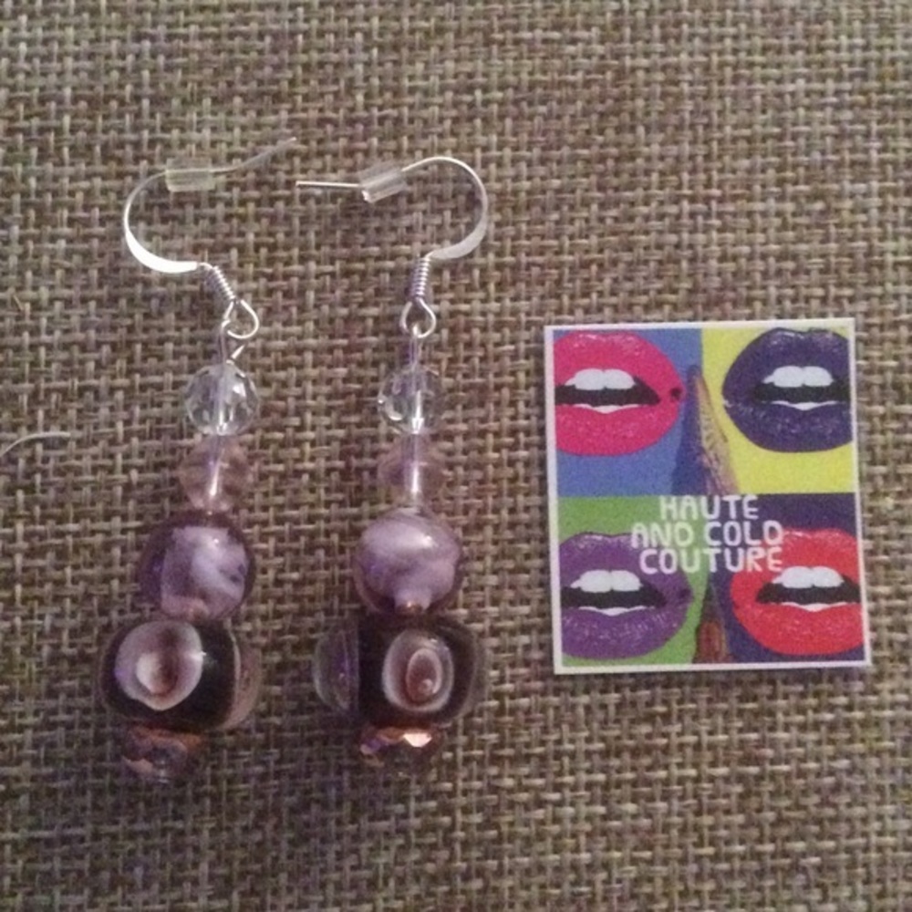 NEW Handmade Floral Pink & Purple Glass Earrings
